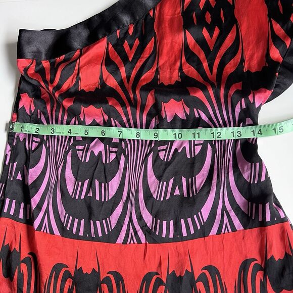 Bebe Y2K Asymmetrical Silk Blouse Size XXS One Shoulder Sexy Grunge Red Black - Picture 6 of 9